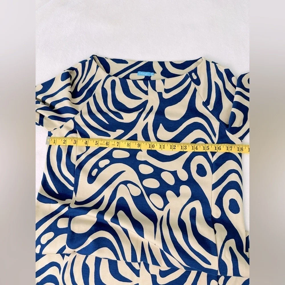 J McLaughlin Campbell Dress in Beige/Navy Puddle Print Size Small